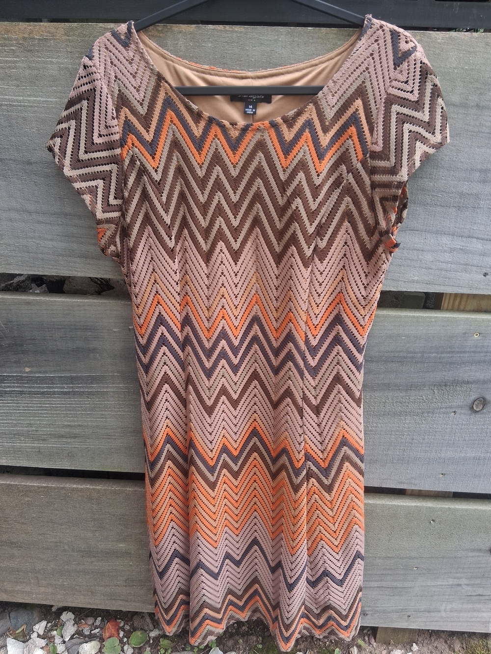 Sharagan Chevron Patterened Lace Overlay Dress Size 14 Vintage / Boho Vibes Fall